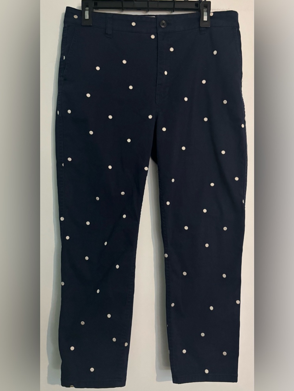 J. Crew Womens Vintage Straight Navy Cream Ankle Embroidered Polka Dot 30 Pant
